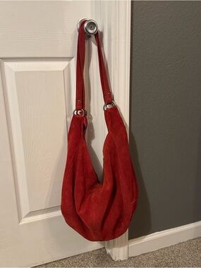 Free People Red Suede Hobo Bag with Silver Hardware